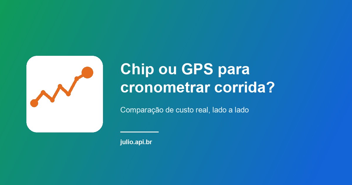 Ícone de traçado de GPS em laranja ao lado do título comparando chip e GPS para cronometrar corrida